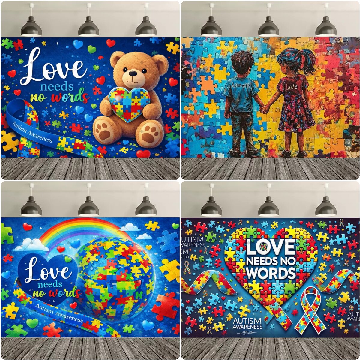 Home Decor Theme - Autism Acceptance Theme Party Backdrop Colorful