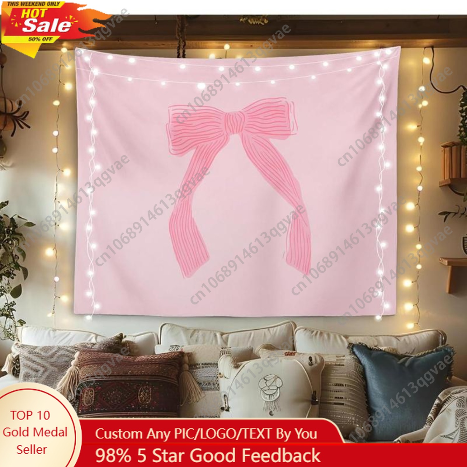Aesthetic Tapestry - Trendy Coquette Room Decor Pink Bow