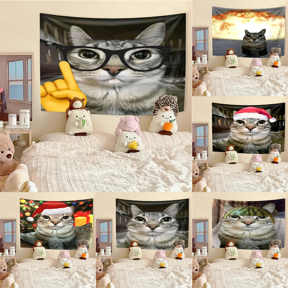Aesthetic Tapestry - Funny Cat Meme Tapestry, Kawaii Animal
