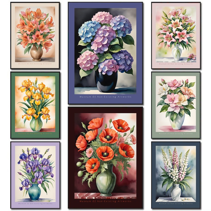 Home Decor Vase - Watercolor Flowers in Vase – Minimalist
