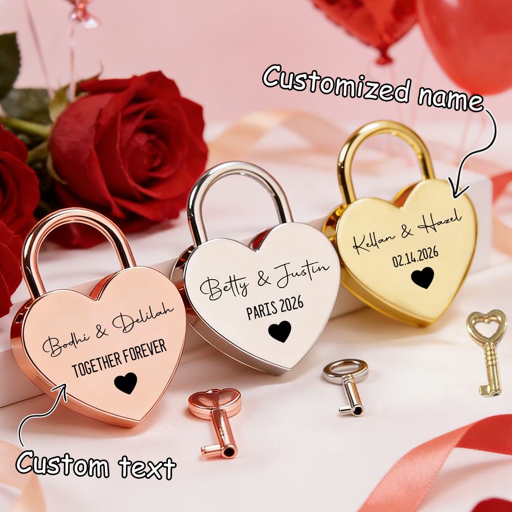 Home Decor Unique - Custom Name Heart-Shaped Padlock Personalized Name