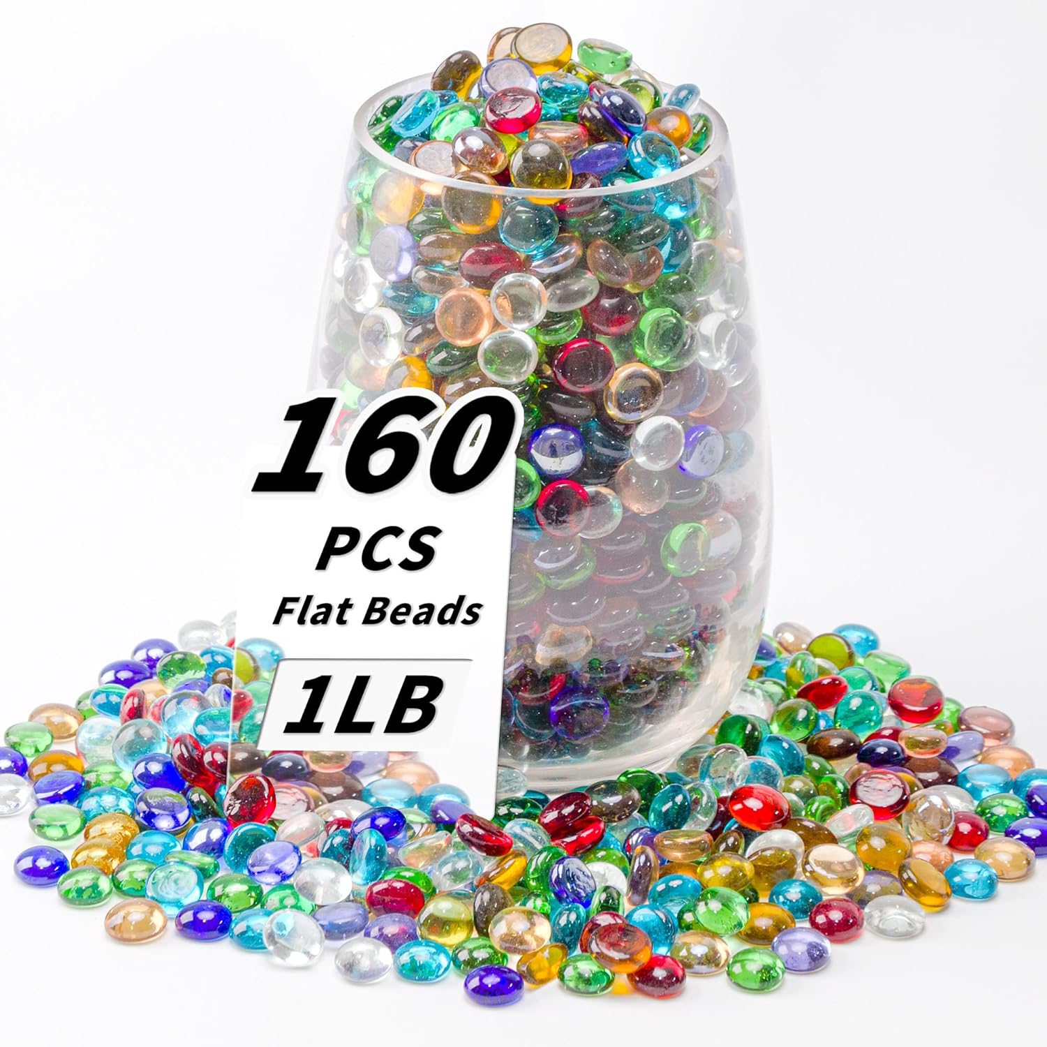 Home Decor Vase - 1LB Mixed Color Flat Glass Beads,