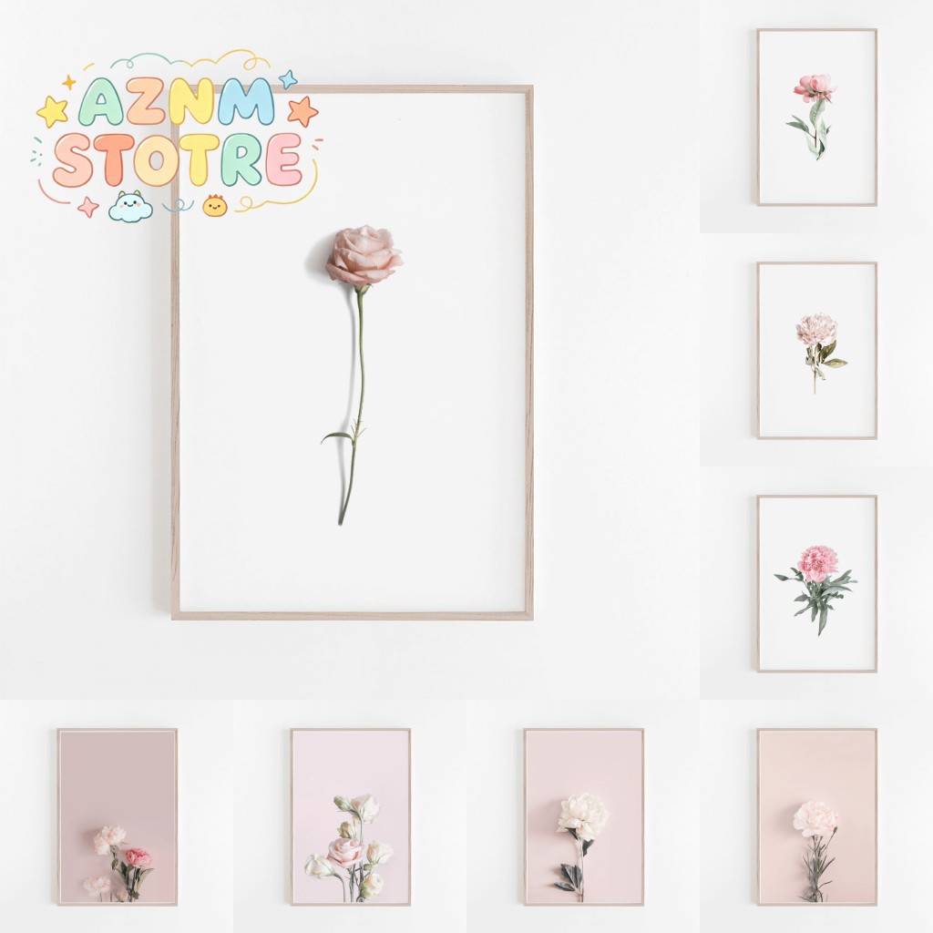 Home Decor Living Room Ideas - Pink Floral Watercolor Effect Wall Art