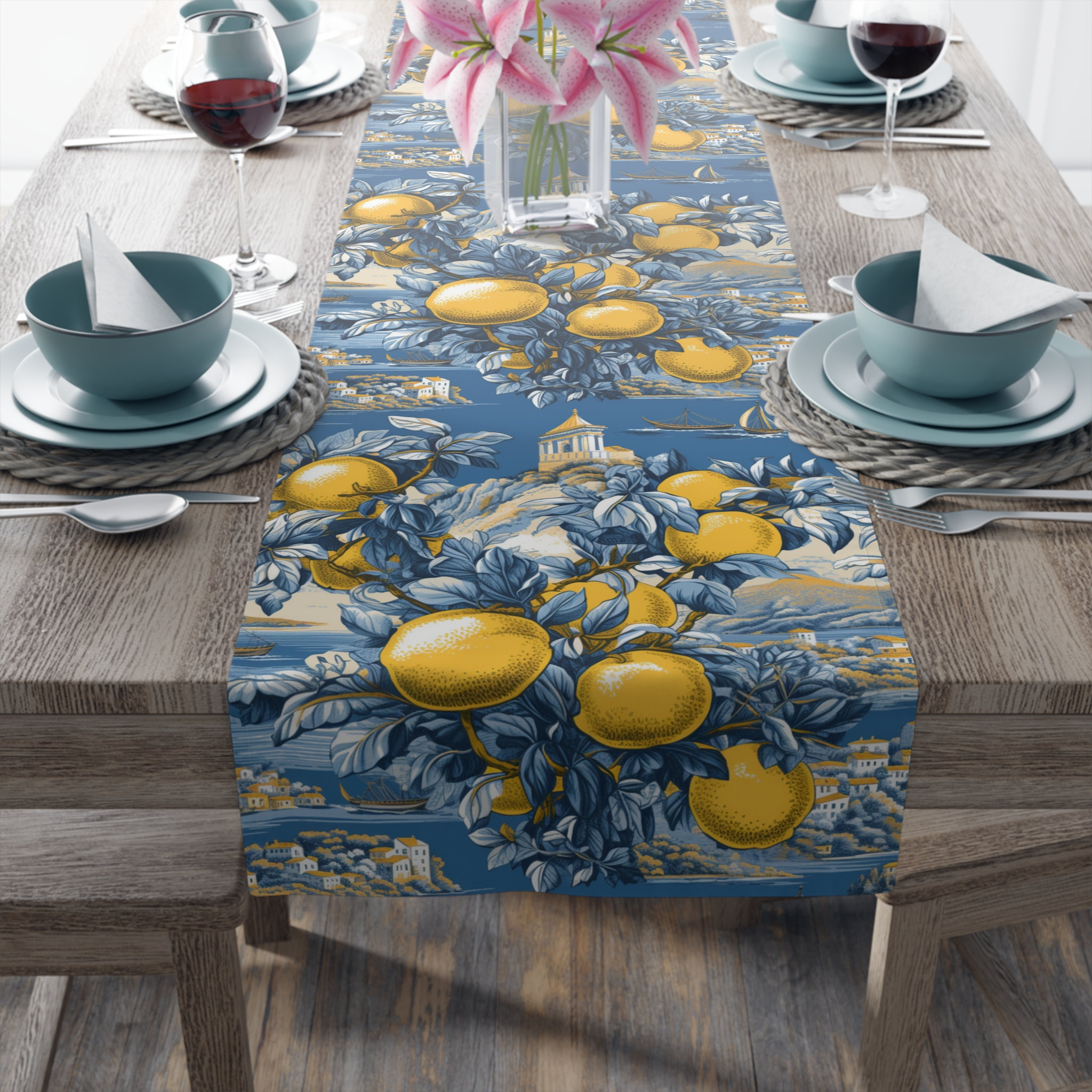 Home Decor Jaipur - Coral Olive Green Pomegranate Floral Table