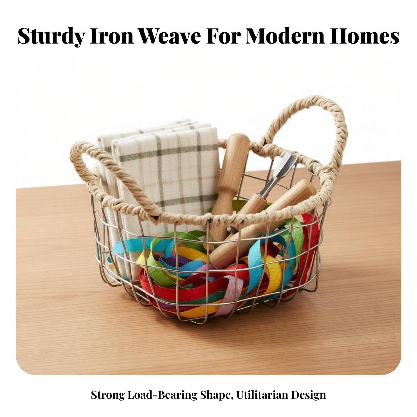 Woven Wall Basket - Countertop Utility Basket Woven Design Metal