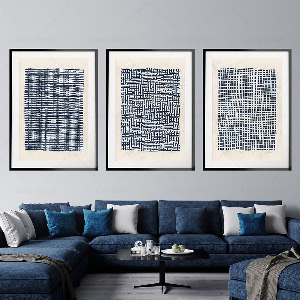 Home Decor Japandi - Navy Blue Abstract Modern Mid Century