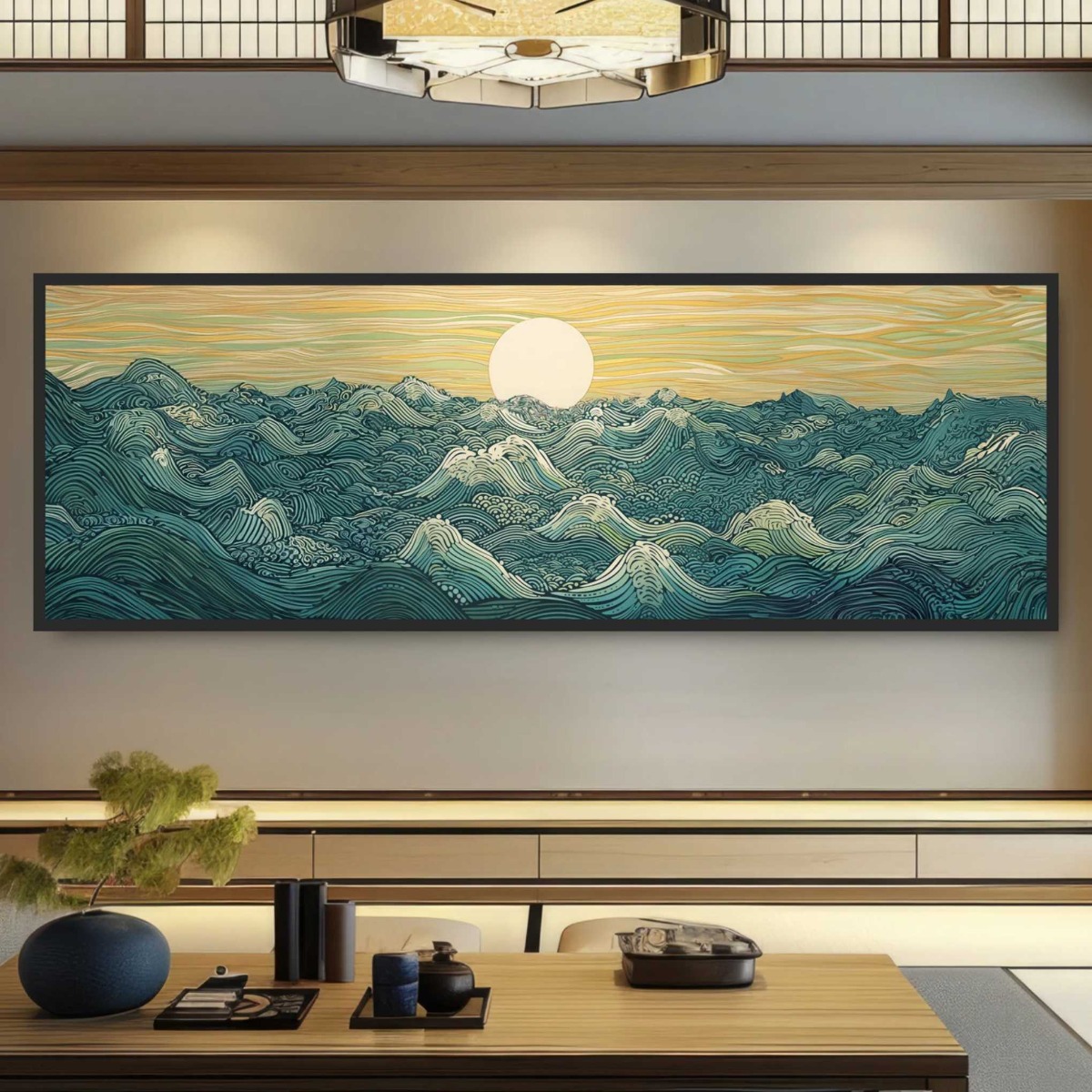 Home Decor Japandi - Japanese Ukiyo-e Moon Waves Canvas Print