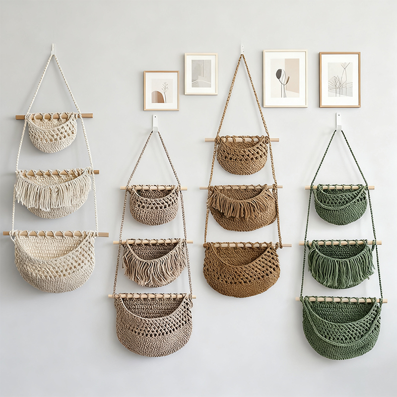 Hand-Woven Cotton Rope 3-Tier  - Woven Wall Basket avaliação e preço