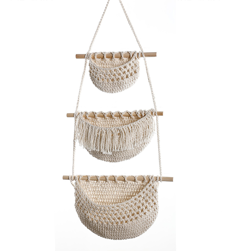 Hand-Woven Cotton Rope 3-Tier  - Woven Wall Basket avaliação e preço