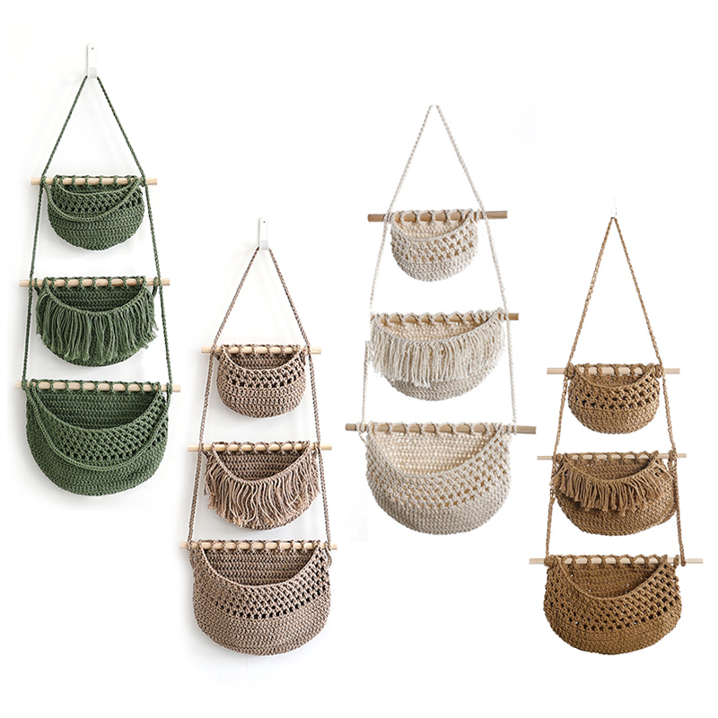 Hand-Woven Cotton Rope 3-Tier  - Woven Wall Basket avaliação e preço
