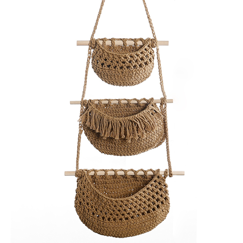 Hand-Woven Cotton Rope 3-Tier  - Woven Wall Basket avaliação e preço