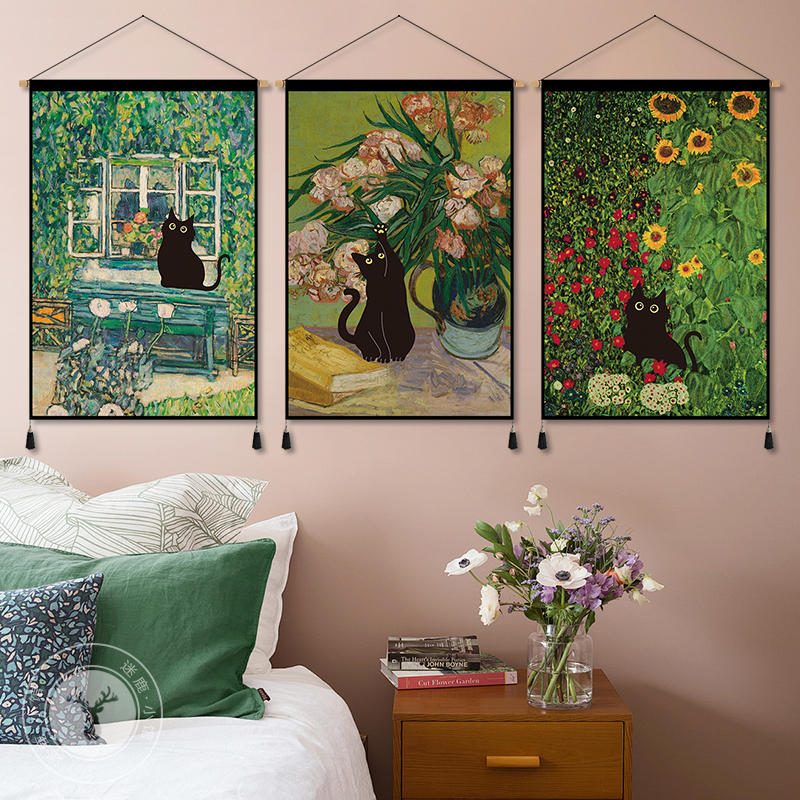 Funny Black Cat in Famous Pain - Aesthetic Tapestry avaliação e preço
