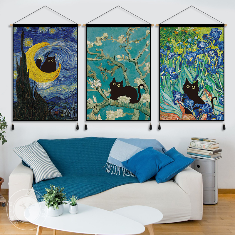 Funny Black Cat in Famous Pain - Aesthetic Tapestry avaliação e preço