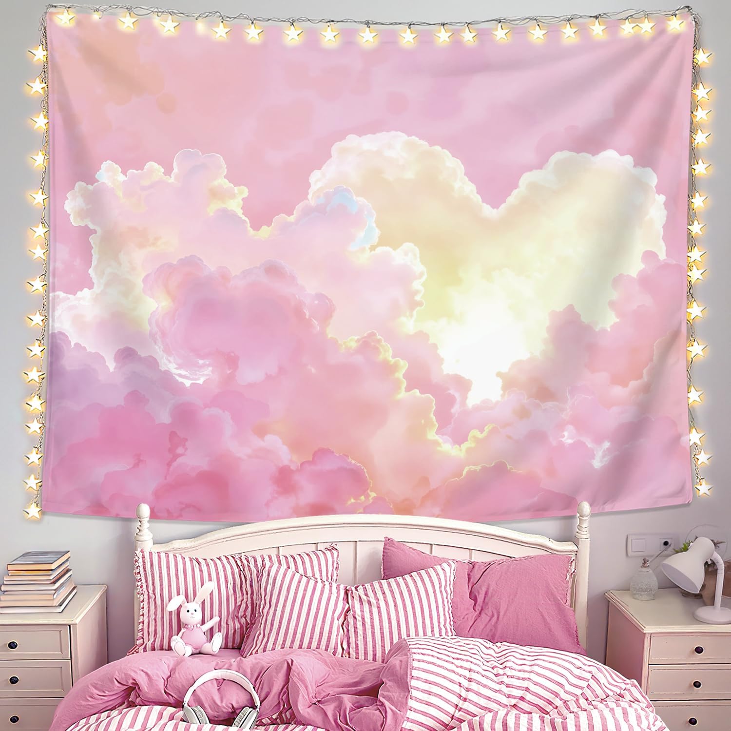 Preppy Pink Cloud Tapestry Wal - Aesthetic Tapestry avaliação e preço
