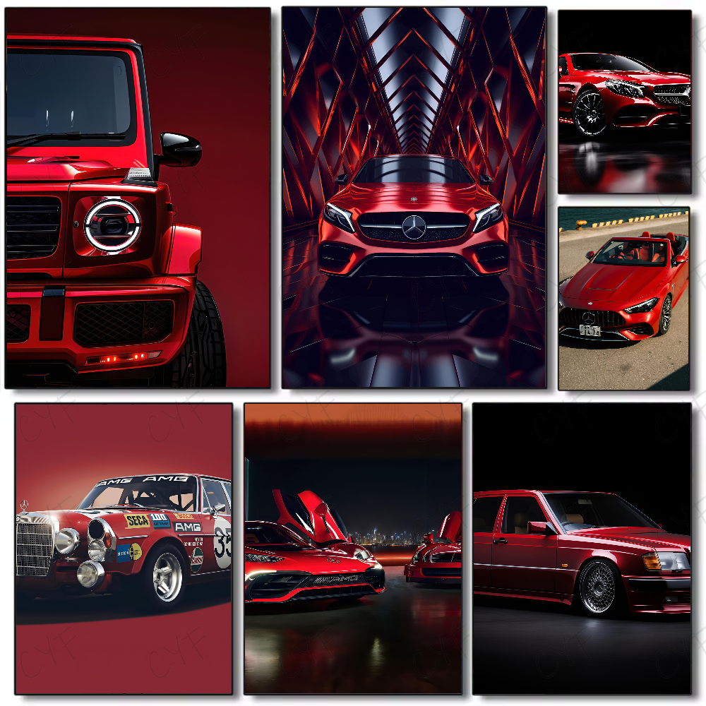 Red M-Mercedes B-Benz Poster M - Home Decor Living Room Ideas avaliação e preço