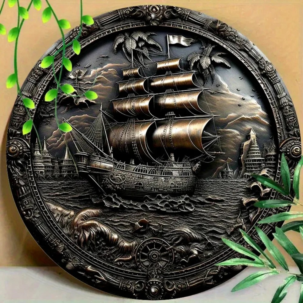 3D Pirate Ship Metal Wall Art: - Home Decor Theme avaliação e preço