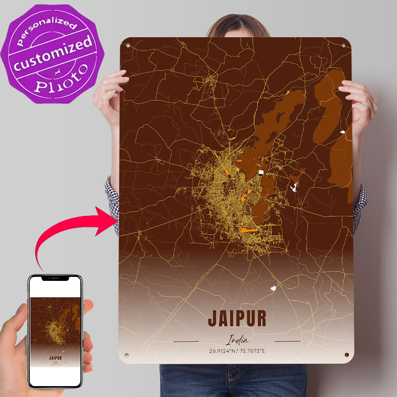 Jaipur India Map Art Metal Pos - Home Decor Jaipur avaliação e preço