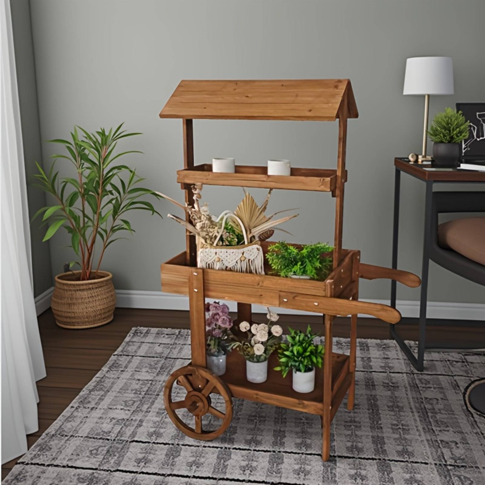 Wooden Flower Trolley Decorati - Home Decor Vintage avaliação e preço