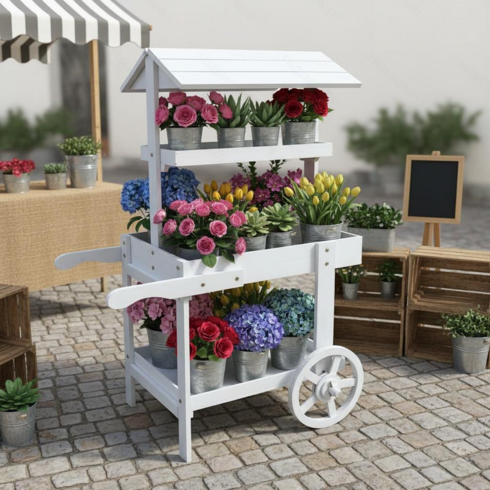 Wooden Flower Trolley Decorati - Home Decor Vintage avaliação e preço