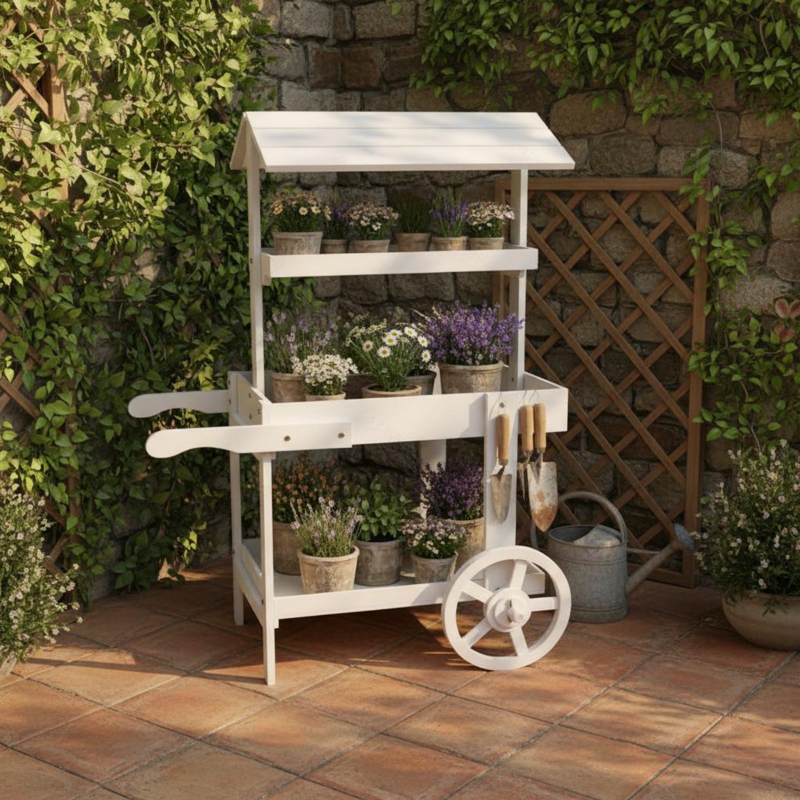 Wooden Flower Trolley Decorati - Home Decor Vintage avaliação e preço