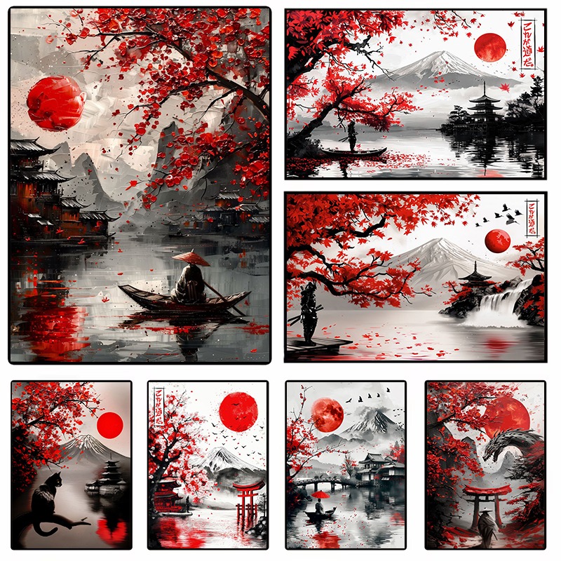 Japanese Landscape Ink Paintin - Home Decor Japandi avaliação e preço