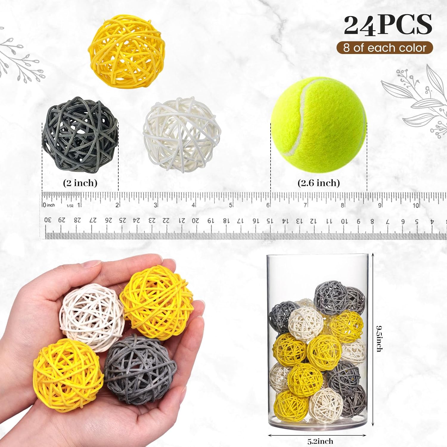 24Pcs Yellow Rattan Balls for  - Home Decor Vase avaliação e preço