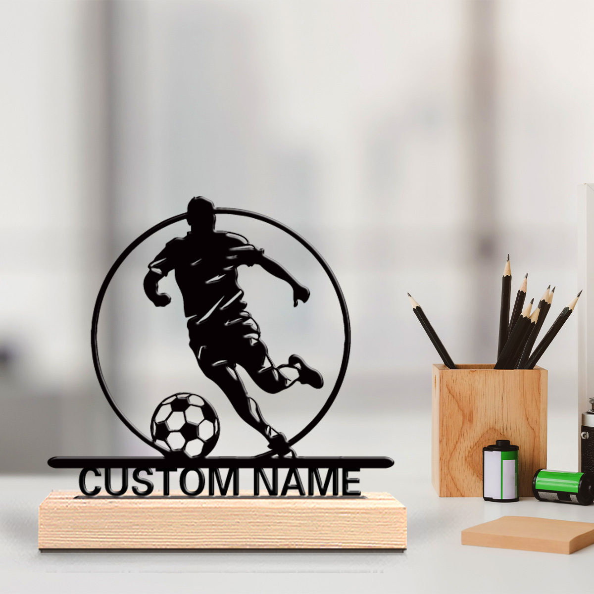 Custom Soccer Player Metal Sta - Home Decor Unique avaliação e preço