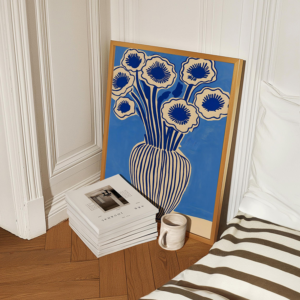 Botanical Blue Floral Art Prin - Home Decor Vase avaliação e preço
