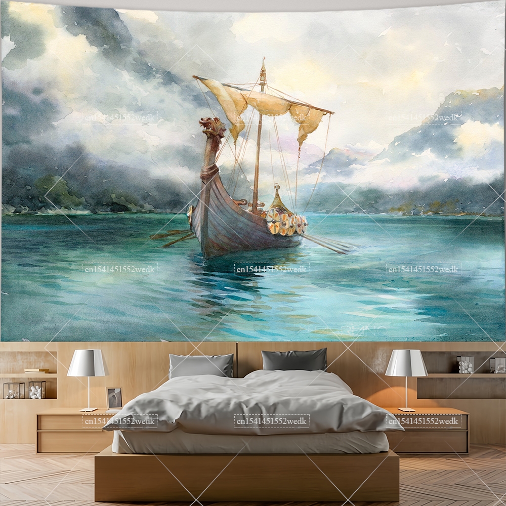 Viking Longship Tapestry Ancie - Aesthetic Tapestry avaliação e preço