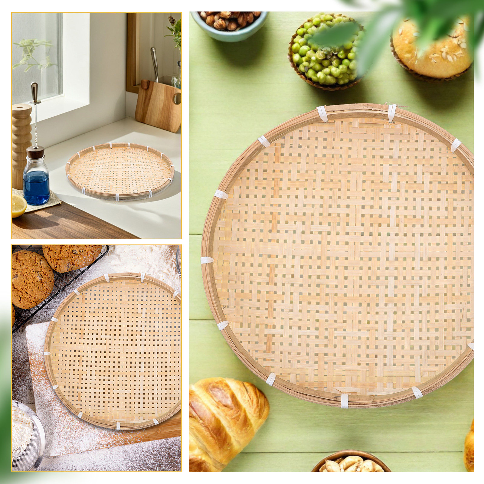 35Cm Round Bamboo Sieve Basket - Woven Wall Basket avaliação e preço