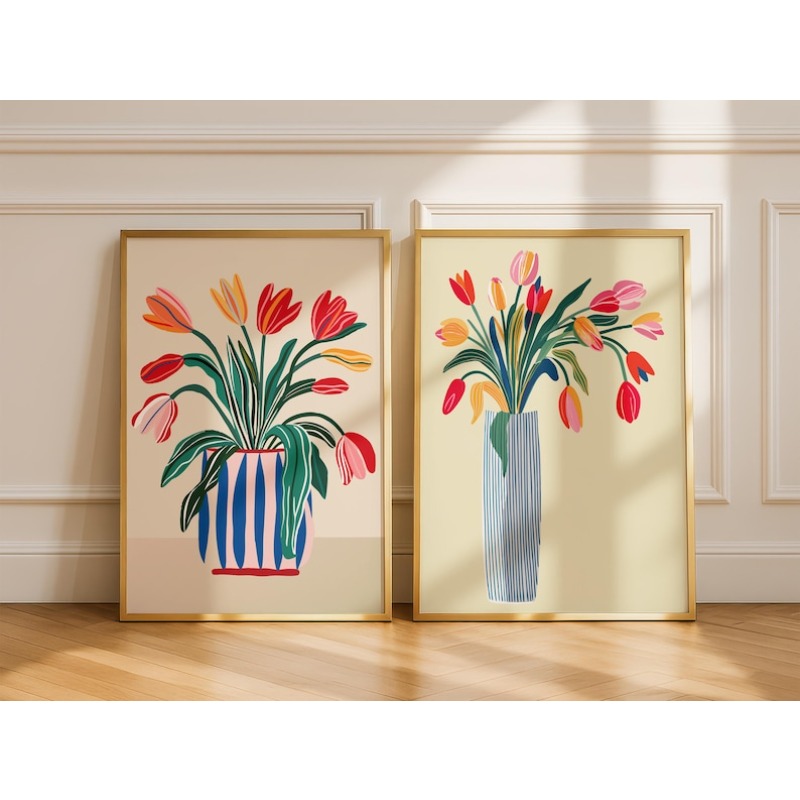 2pcs Tulip Flowers Canvas Wall - Home Decor Vase avaliação e preço