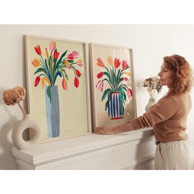 2pcs Tulip Flowers Canvas Wall - Home Decor Vase avaliação e preço