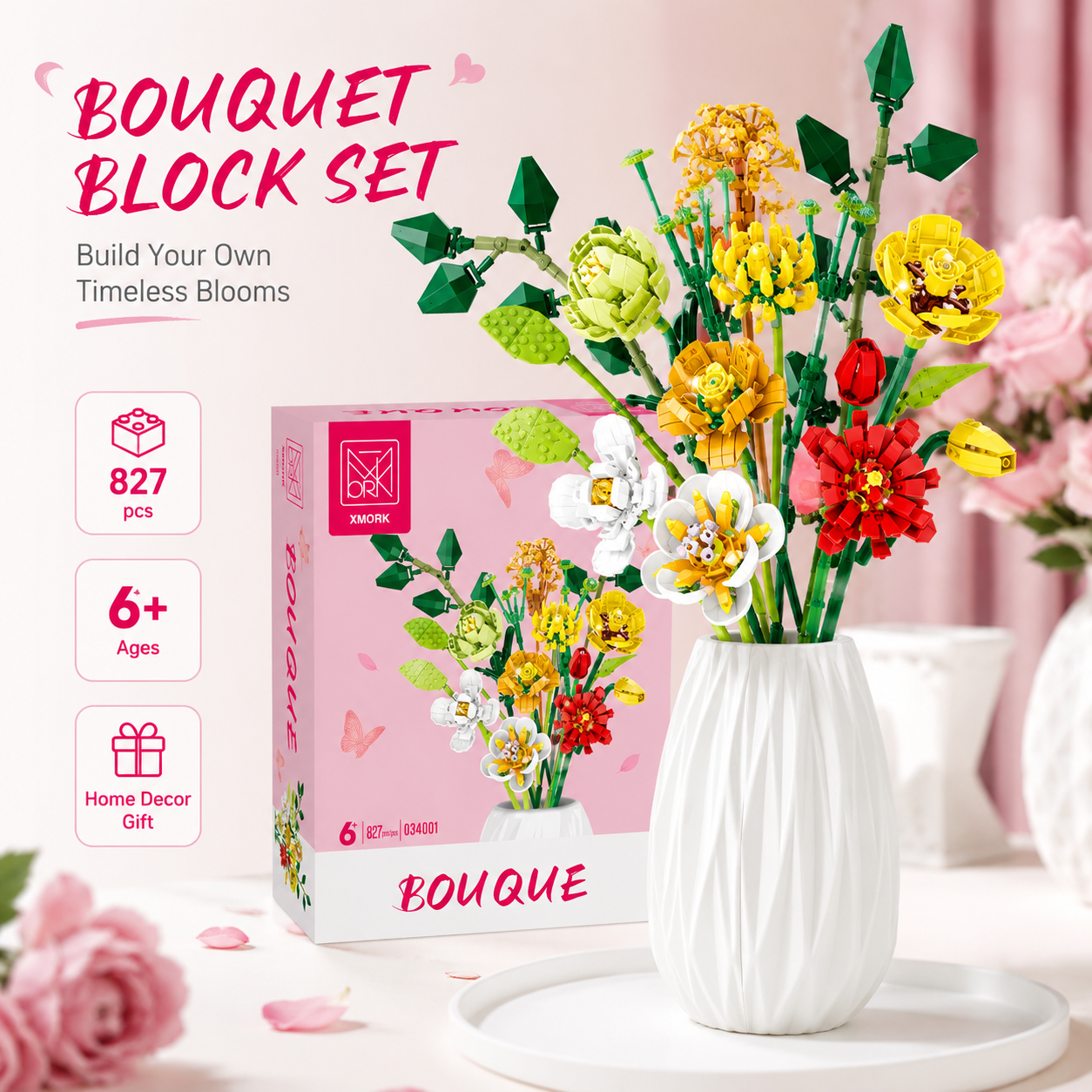 Bouquet Flower Building Blocks - Home Decor Vase avaliação e preço
