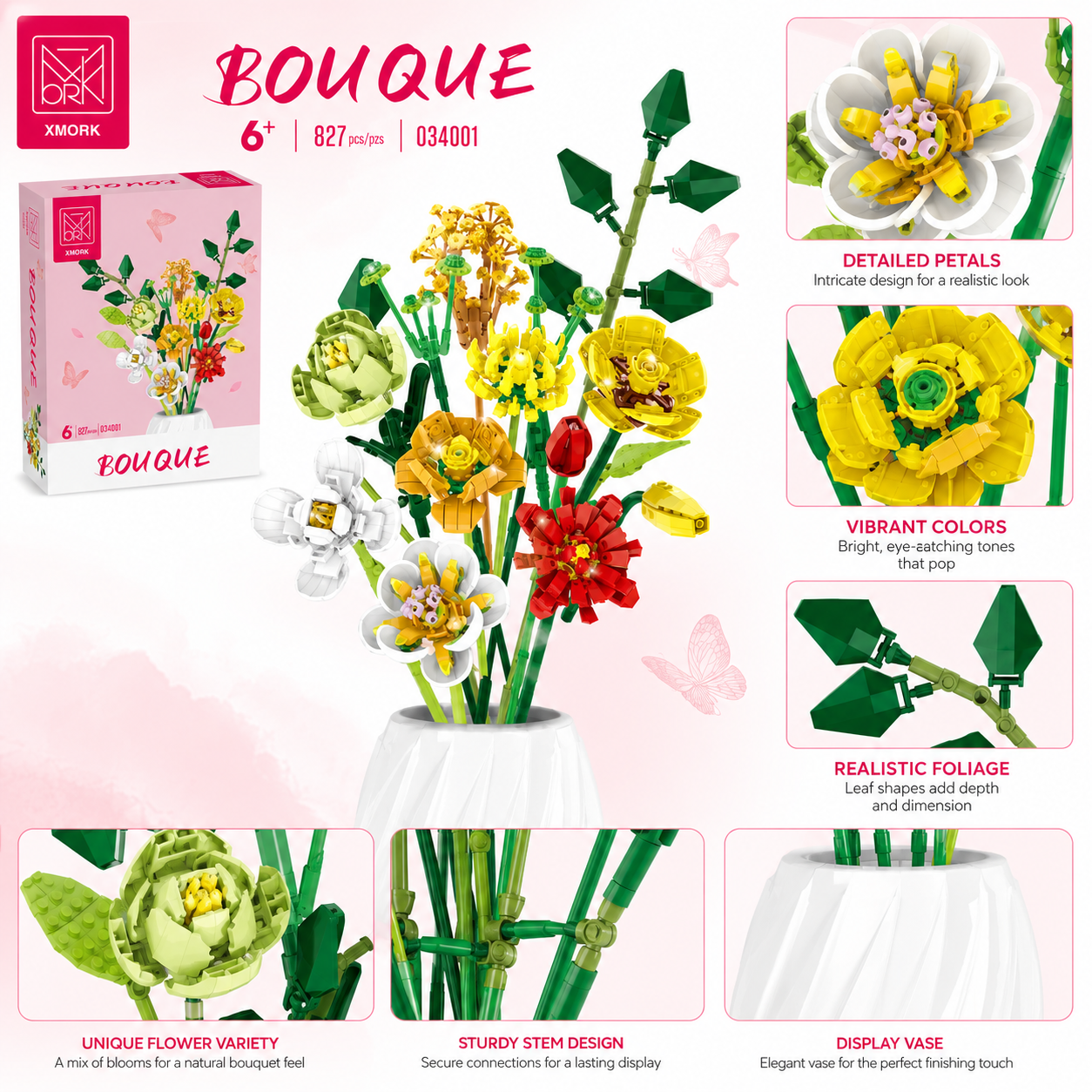 Bouquet Flower Building Blocks - Home Decor Vase avaliação e preço