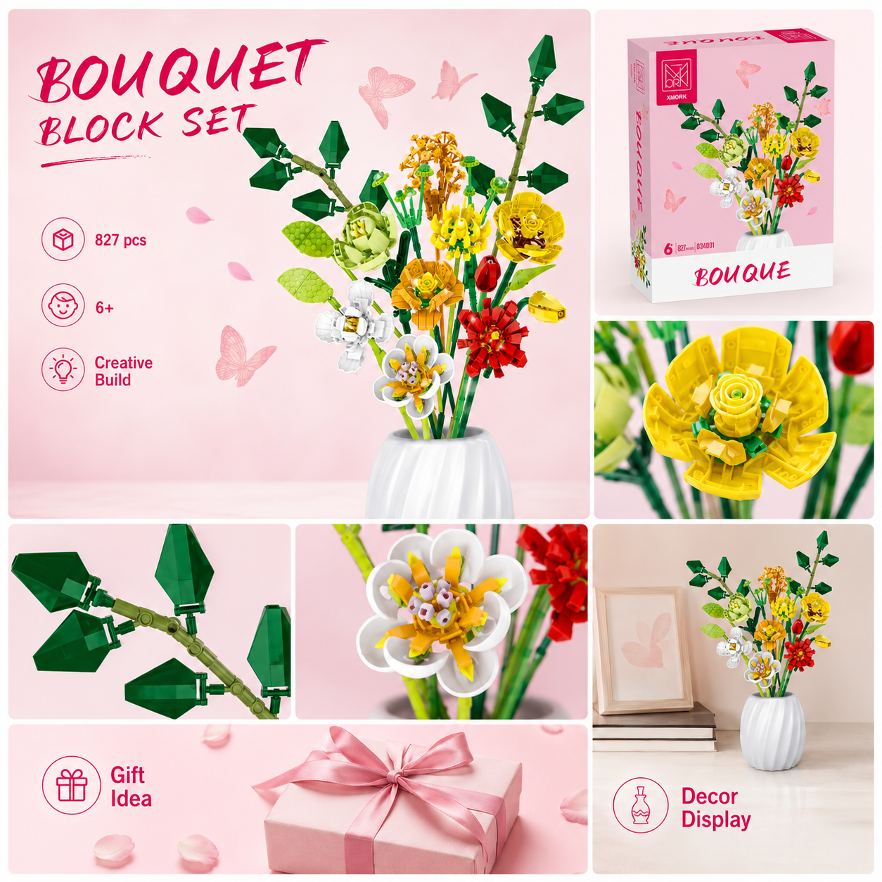Bouquet Flower Building Blocks - Home Decor Vase avaliação e preço