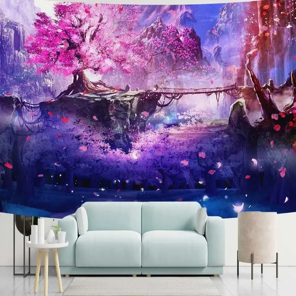 Japanese Mountains And Cherry  - Aesthetic Tapestry avaliação e preço