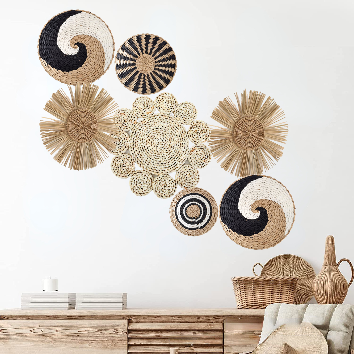 Straw Woven Wall Decoration Bo - Woven Wall Basket avaliação e preço